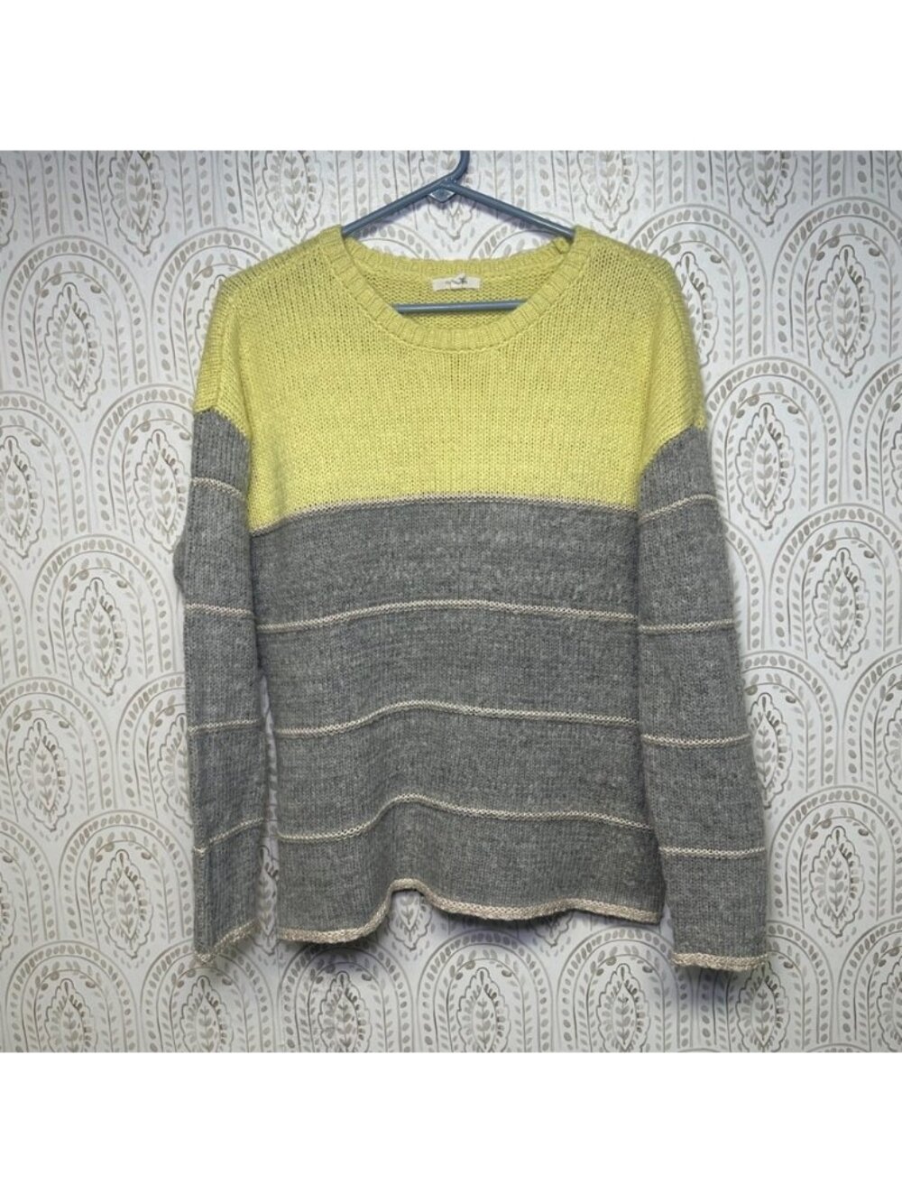 Maurices Colorblock Knit Sweater Yellow Gray Striped Long Sleeve Size‎ L